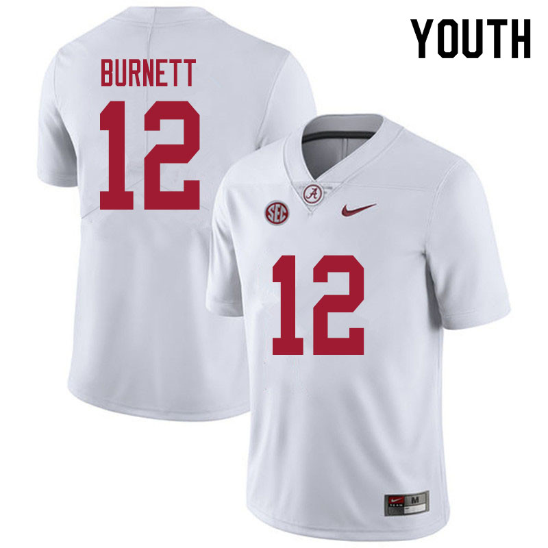 Alabama Crimson Tide Youth Logan Burnett #12 White NCAA Nike Authentic Stitched 2020 College Football Jersey IW16J58QD